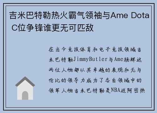 吉米巴特勒热火霸气领袖与Ame Dota C位争锋谁更无可匹敌
